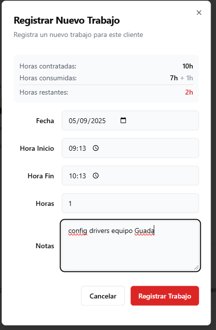 Formulario de registro de trabajo optimizado