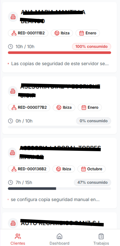 Vista móvil responsive de la aplicación